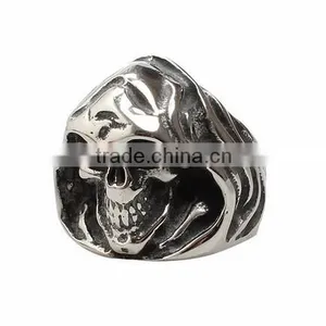 Hot Sell Mens Womens Silver Color Punk Skull Head Titanium Steel Ring thumbnail-2