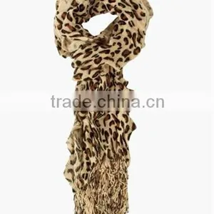 Chic Ruffled Tan Leopard Print Fringe Scarf thumbnail-1