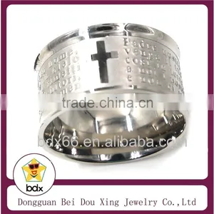 Top Quality Stylish Bible Christianity Prayer Stainless Steel Spanish Lord's Prayer Cross Wide Finger Rings Jewelry Findings thumbnail-1