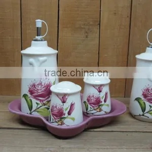 Ceramic Olive Oil Cruet Ware and Salt and Pepper Jar Set thumbnail-1