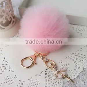 8CM Rabbit Fur Ball Keychain With Angel Gold Plated Metal Angel Key Chain thumbnail-2