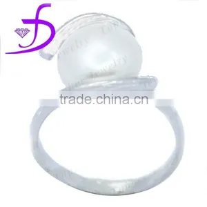 Pearl Gemstone Ring, Wedding Diamond Rings, White Gold Plated Diamond Ring thumbnail-1