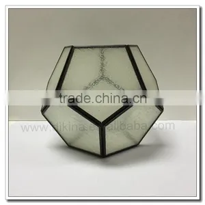 Table Display / Wedding Vintage Glass and Brass Geometric Terrarium, Indoor Garden, Planter Geometric Glass Frosted Terrarium thumbnail-5