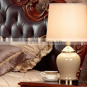 Round Ceramic Body With Fabric Lampshade Modern Desk Lamp Bedroom Living Room Table Lamp thumbnail-2