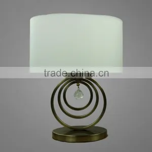 Antique Brass Metal Base And Body With White Fabric Lampshade Bedside Table Lamp Hotel Table Light thumbnail-1