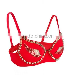 Gold Stud Rivet Spike /Wings Red Steampunk Bralette Top Sexy Club Bra Push Up Exotic Bras For Women Underwear Dancewear Lingerie thumbnail-4