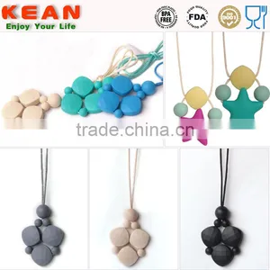 Silicone Teething Jewelry Necklaces Have a Breakaway Clasp Quartz Pink Silicone Teething White Blue thumbnail-5