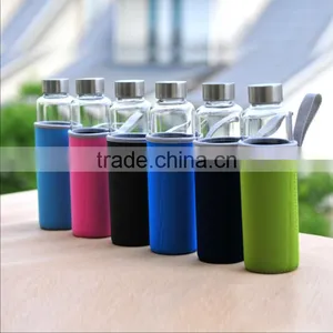 Environmental Borosilicate Glass Water Bottle With Colorful Nylon Sleeve (18oz) thumbnail-6