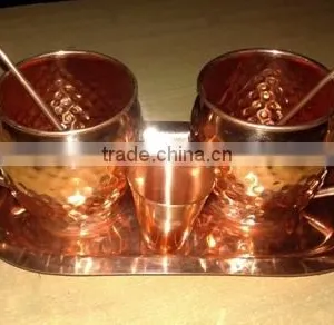 MANUFACTURER OF 100% COPPER MOSCOW MULE DRINKING MUGS SET WITH SOLID COPPER TRAY, COPPER MOSCOW MULE MUG SET thumbnail-2