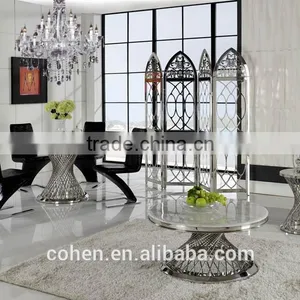 2016 Hot Sale Stylish Design Marble Top Dining Table and Chairs/stainless Steel Furniture Dining Table Set for Restaurant thumbnail-5