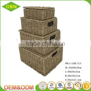 Wholesale Customized Natural Handmade Folding Seagrass Basket With Lid thumbnail-2