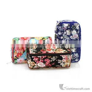 Vietnam Cosmetic Bag With Zip, Flower Pattern Makeup Box Case thumbnail-5