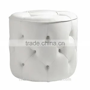 JR-03 Modern Contemporary White Color Genuine Leather Crystal Tufted Leisure Neoclassic Stools Ottoman Chair thumbnail-1