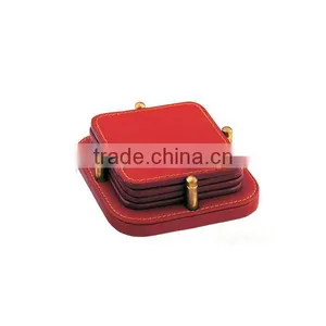 Coaster Set With Genuine Leather, Fashionable Leather Cup Holder LS Eplus thumbnail-1