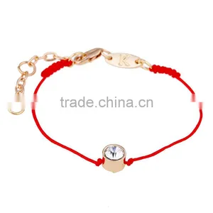 Tiny Clear Round Diamond Charm Luck Red String Bracelet Cubic Zirconia Gold Charm Luck Red Thread Bracelet thumbnail-1