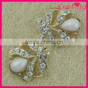 Fashionable Wholesale White Bead Rhinestone Flower Metal Button WBK-1508 thumbnail-1