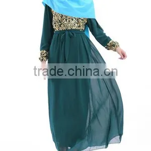 Guangzhou Wholesale Clothing OEM Hijab Style Bright Front Long Sleeve Ten Colors Chiffon Jalabiya With Sash thumbnail-5