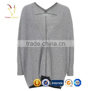 Grey Deep V Neck Black Cardigan Women thumbnail-1