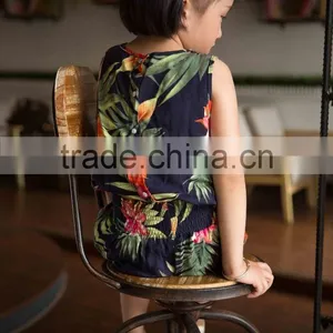 Fashion off Shouder 100% Viscose Set Summer Sleeveless Cloth Set Girl Shirt and Printed Flower Soft Handfeel Cloth thumbnail-6
