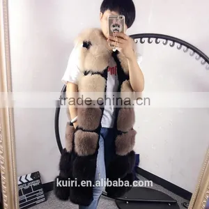 Plus Size X-Long 100cm Whole Skin Real Natural Mex Fox Fur Vests Women Genuine Fox Fur Vests Gilets thumbnail-2