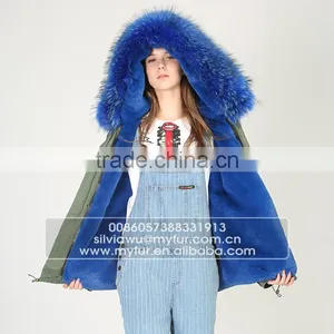 Myfur Luxury High Quality Faux Fur Lining Raccoon Fur Hooded Mini Parka Jackets thumbnail-2