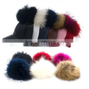 Myfur Wholesale Colors Winter Leather Pom Baseball Cap With Fur Pom Pom thumbnail-5