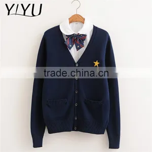 Custom Hot Sale Men Dark Blue Thick High School Uniform Cardigan Sweater thumbnail-2