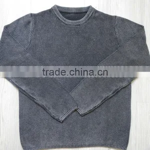 Stone Wash Round Neck Design Pullover Casual Men Knitted Sweater Men thumbnail-1