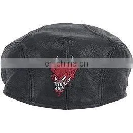 HMB-903C LEATHER DEVIL EMBROIDERY GOLF CAP BLACK NEWS BOY HATS thumbnail-1