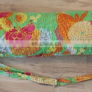 Yoga Bag // Kantha Yoga Mat Bag // Boho Yoga Bag Quilted Zipper Indian Handmade Designer Fruit Print With Kantha Yoga Wholesale thumbnail-2