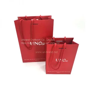 Matte Laminated Red Bottom Folding Branded Paper Bags With Cotton Rope , Silver Foil Logo Urbrand thumbnail-1