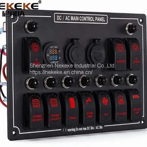 Waterproof LED Rocker 6 Gang DC/AC Switch Panel With Dual Port USB Socket Power Socket Car Marine Boat thumbnail-1