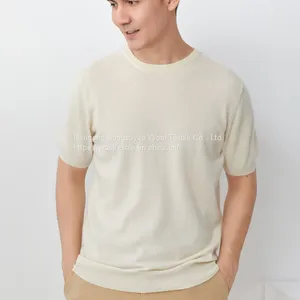 Men′s Crew Neck Short Sleeve Silk Cashmere Knitted T Shirt Pullover Sweater for Autumn thumbnail-3