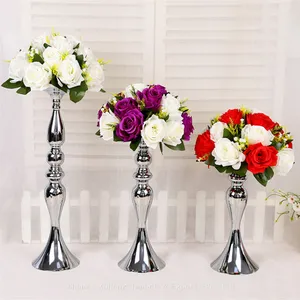 Luxury Silver Metal Flower Vase Set Candles Holder for Table Wedding Dinning and Party thumbnail-1