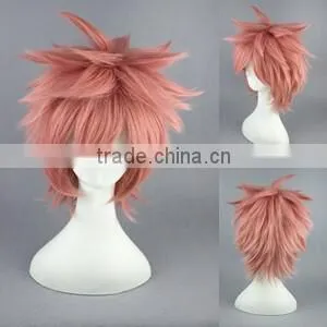 High Quality 35cm Short Straight Fairy Tail Wig Natsu Dragneel Pink Wig Synthetic Anime Wig Cosplay Hair Wigs thumbnail-2