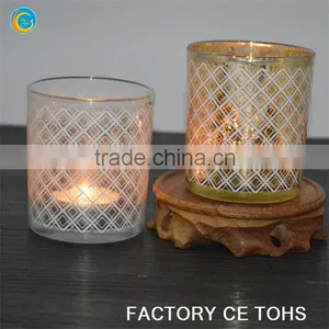 Gold Printed Web Design Glass Jars for Candle Making / Spray White Glass Votive Holders thumbnail-2