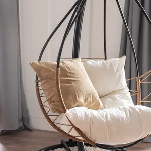 New Launch PE Rattan Single Seat Garden Swing Chair Factory Price Swing Basket With Cushion thumbnail-3