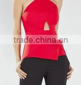 2015 China Manufacturer Customized Fashion Ladies Red Sleeveless Peplum Tops thumbnail-1