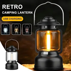 Vintage LED Camping Lantern Rechargeable 7 Modes Stepless Dimming IPX4 Waterproof Ambient Tent Light for Outdoor Camping Emergency thumbnail-1