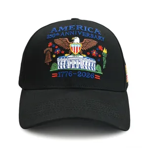 OEM United States of American 250th Anniversary Cap Custom Men 6 Panel Black Embroidery Logo Baseball Hat Sport Cap Classic Adjustable Hat thumbnail-4