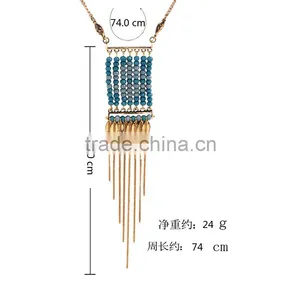 Turkish Gold Jewelry Blue Beads Chains Tassels Pendant Necklace thumbnail-2