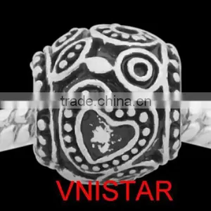 Vnisatr Antique Silver&silver Plated Large Hole Barrel Shaped Bead, Heart Pattern Carved Large Hole Bead for Bracelet PBD1532 thumbnail-1