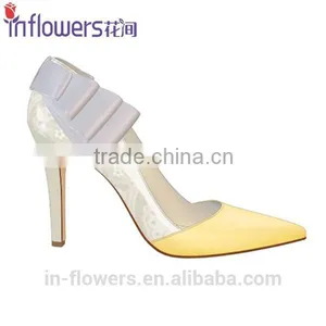 Genuine Leather Pointed Toe Fashion Design Ladies High Heel Shoes With Bowtie Back thumbnail-2