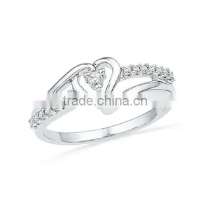 Heart Pattern Design White Round Diamond Fashion Ring thumbnail-1