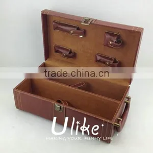 Hot Sell Fashion PU Leather Wine Gift Package With Handle Leather Wine Box Package for Three Bottles With Wine Accessories thumbnail-1