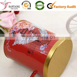 Fashion Colored Printed Tin Cookie Biscuit Food Packaging Box Round Metal Box With Handle thumbnail-2