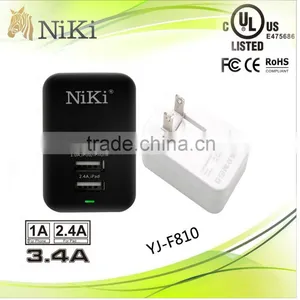 UL Certified Quick Charge 2.0 Dual USB Wall Charger 5V 3.4A Home Charger thumbnail-1
