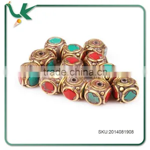 DIY Accessories Nepal Handmade Inlaid Copper Turquoise Red Coral Beads Jewelry Factory Direct thumbnail-1