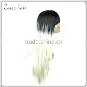 Dark Root White Ombre Wig Synthetic Hair Japanese High Temperature Fiber Synthetic Wig Straight Long Wig thumbnail-3