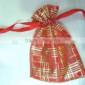 Fashion Red Organza Bag With Golden Lines thumbnail-1